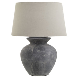 Amalfi Grey Round Table Lamp With Linen Shade | Harvey Bruce Blinds, Shutters & Interiors 