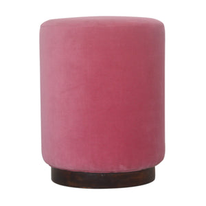 Pink Velvet Footstool with Wooden Base | Harvey Bruce Blinds, Shutters & Interiors 