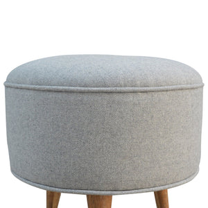 Round Grey Tweed Footstool | Harvey Bruce Blinds, Shutters & Interiors 
