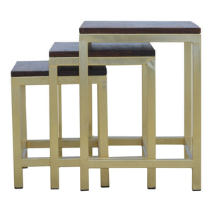 Golden Stool set of 3 with Chunky Wooden top-Harvey Bruce Interiors