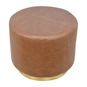 Brown Buffalo Leather Footstool with Gold Base | Harvey Bruce Blinds, Shutters & Interiors 