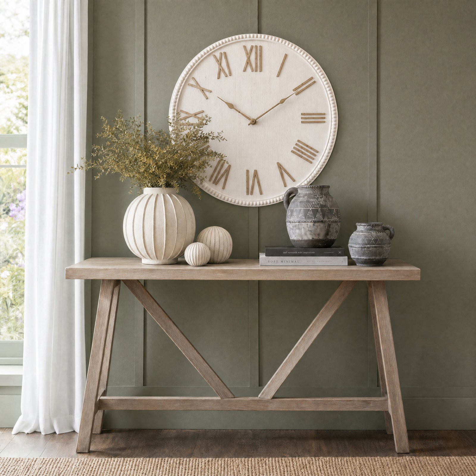 Large Rustic White Clock With Beaded Frame - Harvey Bruce Blinds ...