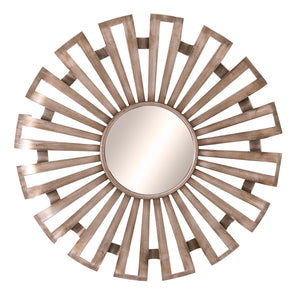 Antique silver sunburst mirror with stylish rays, perfect for enhancing any wall decor