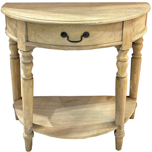 Harvey Bruce Copgrove Collection half moon console table with wooden finish and curved design