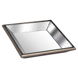 Distressed mirrored square tray with a stylish vintage design for home decor and serving purposes