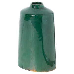 Harvey Bruce emerald green glazed vase with a smooth finish and unique shape for home decor