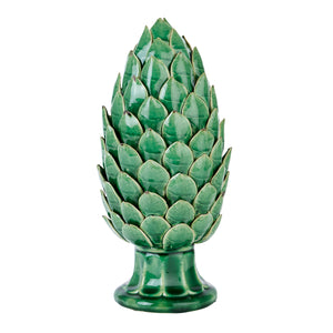Harvey Bruce green artichoke ornament with glossy finish and intricate leaf details for home decor