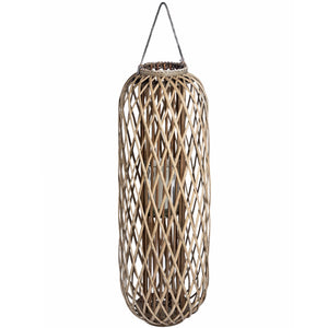 Huge wicker lantern designed for indoor and outdoor décor, adding a natural rustic charm