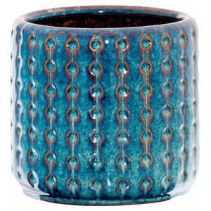 Harvey Bruce Indigo Ceramic Planter with a Textured Chain Design for Stylish Home Decor