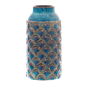 Harvey Bruce indigo scalloped vase with intricate pattern for elegant home decor