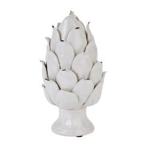 Ivory artichoke ornament with detailed petal design, perfect for elegant home decor