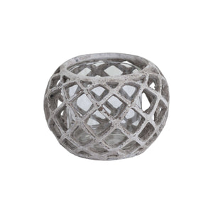 Large ceramic lattice hurricane lantern with a decorative design for ambient lighting