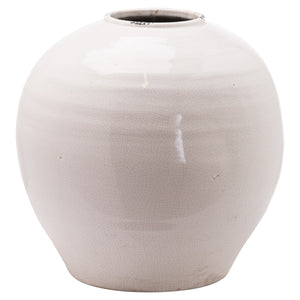 Large glazed decorative vase in a smooth white finish with a round shape for elegant home decor
