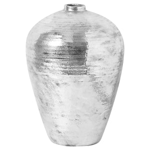 Large hammered silver vase with a sleek, modern design for elegant floral arrangements
