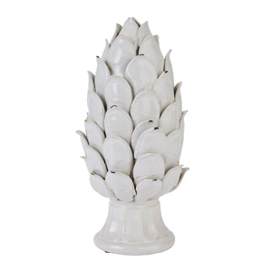 Large ivory artichoke ornament with a glossy finish and detailed leaf design for elegant home decor