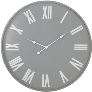 Harvey Bruce large wall clock with sleek gray face and prominent Roman numerals for elegant decor