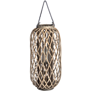 Large wicker lantern made from natural materials, perfect for outdoor decor and ambiance