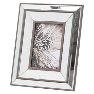 Elegant mirror and wood 5x7 photo frame in silver with a detailed design for displaying cherished memories