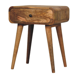 Wooden oak bedside table with drawer and tapered legs for stylish bedroom storage