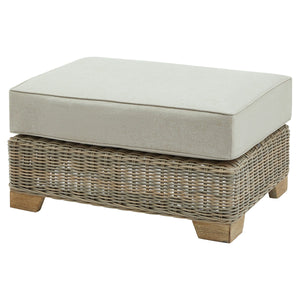 Harvey Bruce outdoor foot stool with cushion in beige woven design for patio relaxation