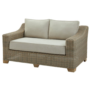 Harvey Bruce outdoor two seater sofa with comfortable cushions and durable wicker frame for patio relaxation