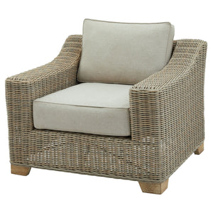 Harvey Bruce outdoor wicker armchair with soft cushions for comfortable patio seating