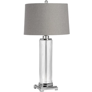 Roma glass table lamp with a textured gray shade and chrome base for a modern home decor