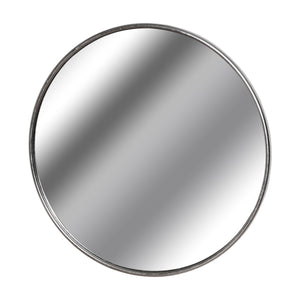 Silver foil round wall mirror with a sleek metallic frame for elegant home decor