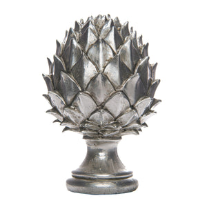 Silver pinecone finial in detailed design with a sturdy base for elegant home decor