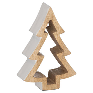 Small wooden Christmas tree decoration with a unique cut-out design and natural finish