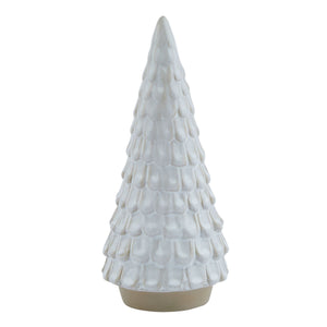 Snowy ceramic Christmas tree in white, featuring a textured design for festive home decor