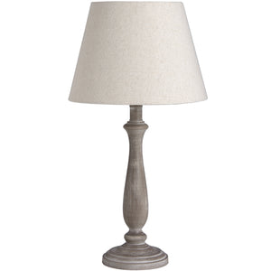 Teos table lamp with a textured gray base and a soft fabric shade for stylish lighting
