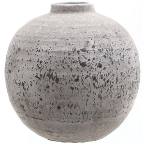 Tiber stone ceramic vase in a rounded design with a textured gray surface for home decor