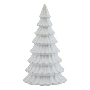 Elegant white ceramic fir tree ornament with detailed layered design for holiday decor