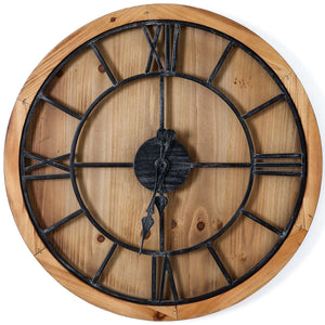 Williston wooden wall clock with Roman numerals and rustic wood finish, perfect for home decor