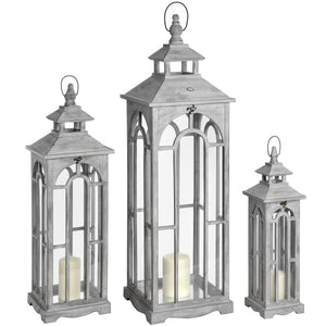 Harvey Bruce wooden lantern set with archway design in three sizes for elegant home decor