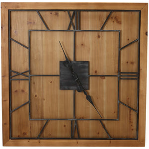 Harvey Bruce wooden wall clock with a rustic design and a combination of wood and metal elements