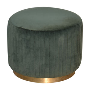 Emerald Green Cotton Velvet Pleated Footstool with Gold Base | Harvey Bruce Blinds, Shutters & Interiors 