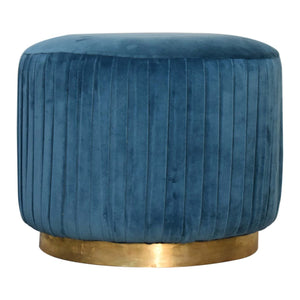 Teal Cotton Velvet Pleated Footstool with Gold Base | Harvey Bruce Blinds, Shutters & Interiors 