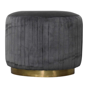 Grey Cotton Velvet Pleated Footstool with Gold Base | Harvey Bruce Blinds, Shutters & Interiors 