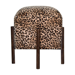 Leopard Print Footstool with Solid Wood Legs-Harvey Bruce Interiors