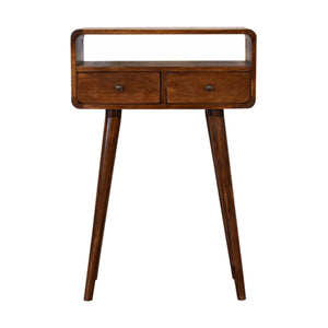 Mini Chestnut Curved Console Table | Harvey Bruce Blinds, Shutters & Interiors 