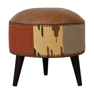 Durrie & Leather Mixed Footstool | Harvey Bruce Blinds, Shutters & Interiors 