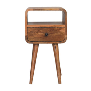 Mini Oak-ish Curved Bedside with Open Slot | Harvey Bruce Blinds, Shutters & Interiors 