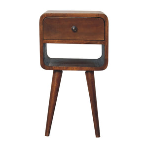 Mini Chestnut Curved Bedside with Lower Slot | Harvey Bruce Blinds, Shutters & Interiors 
