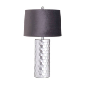 Honey Comb Silver Table Lamp With Grey Velvet Shade | Harvey Bruce Blinds, Shutters & Interiors 