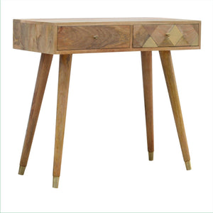 Oak-ish Gold Brass Inlay Console Table | Harvey Bruce Blinds, Shutters & Interiors 