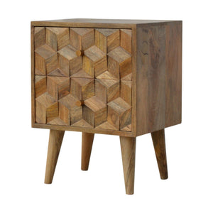 Cube Carved Bedside with 2 Drawers-Harvey Bruce Interiors