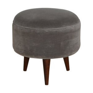 Grey Velvet Nordic Style Footstool-Harvey Bruce Interiors